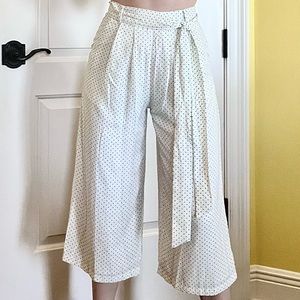 White & Black Dotted Cropped Culottes